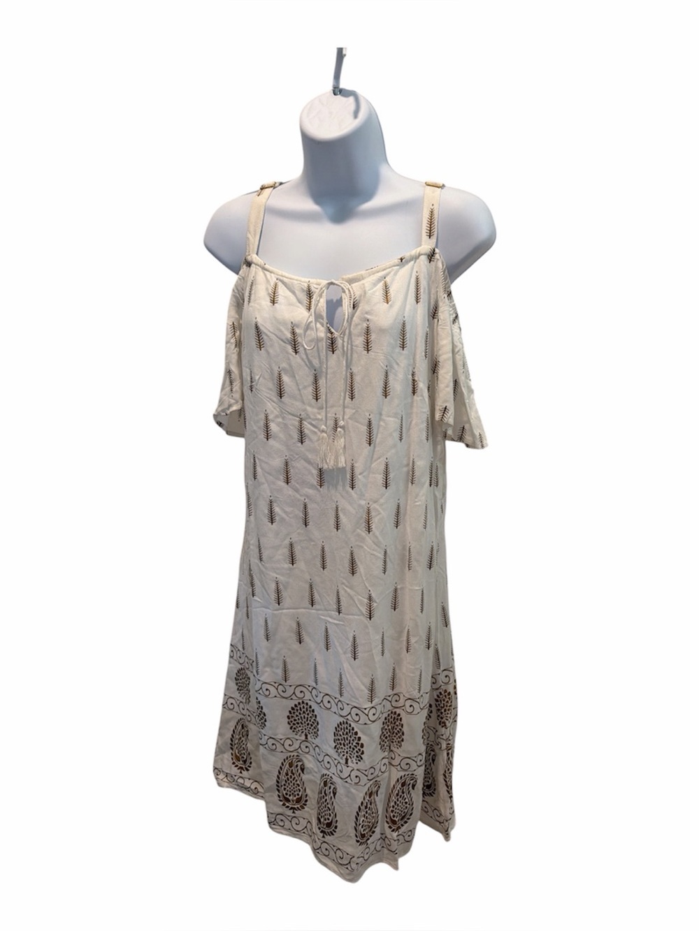 LAPOGEE White & Gold Cold Shoulder Dress size medium